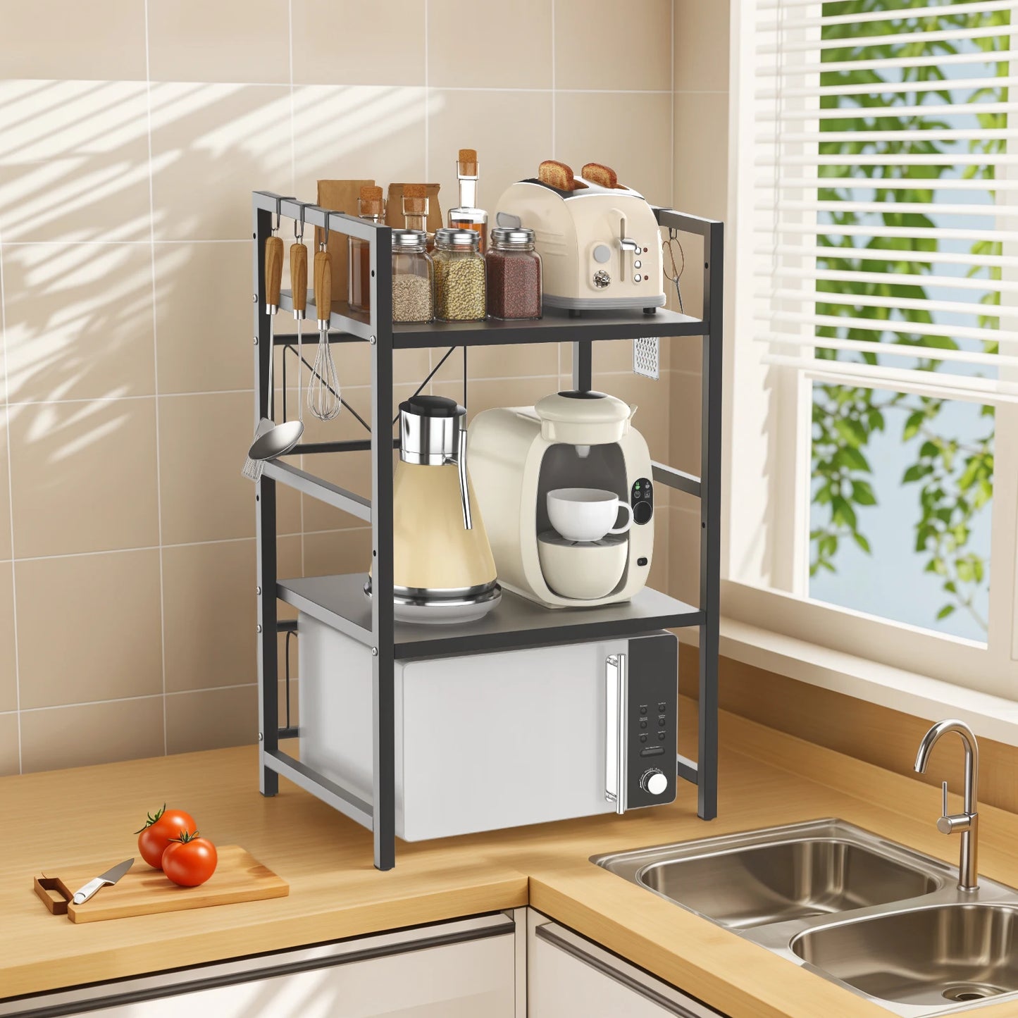 Extendable 3‑Tier Microwave Rack