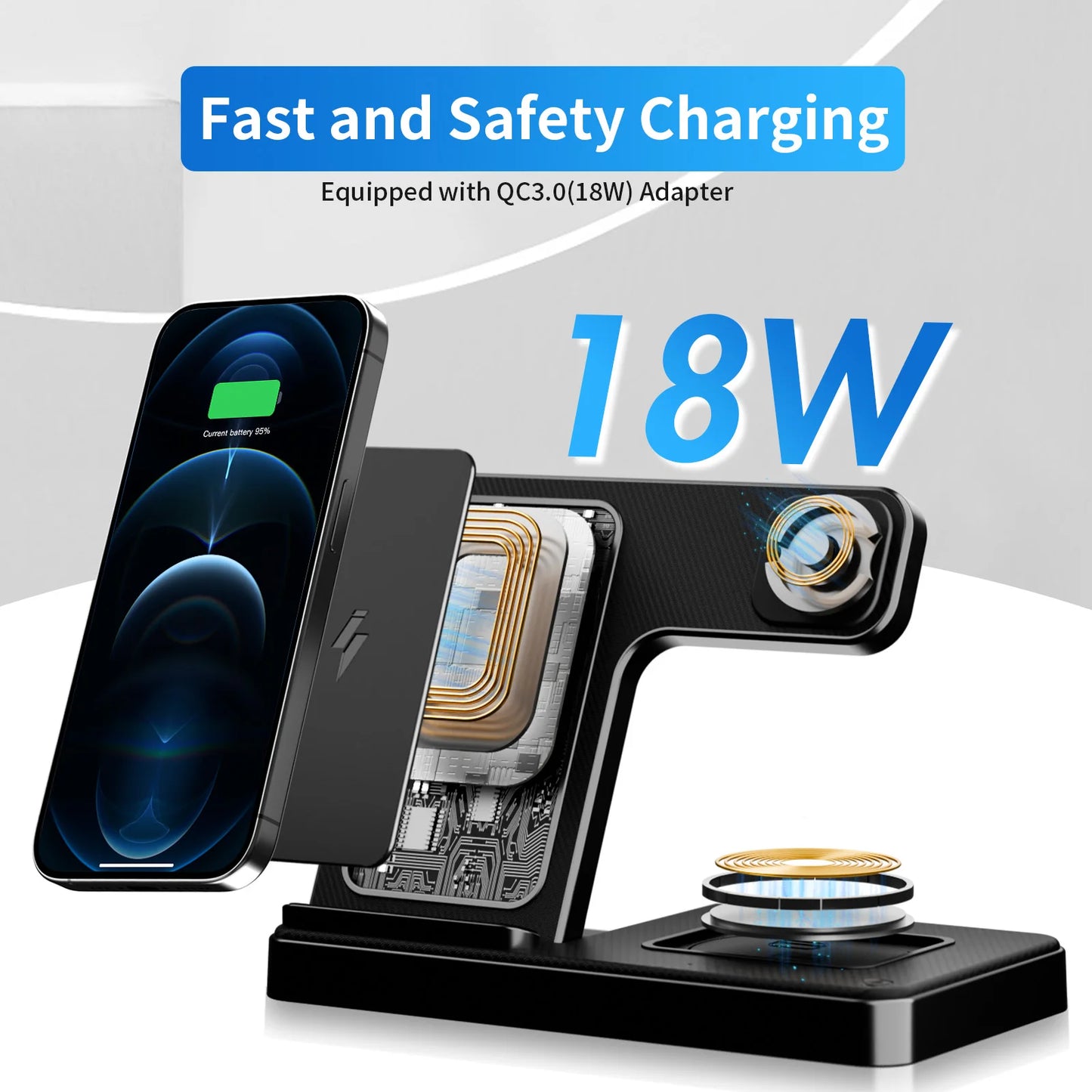 3‑in‑1 Magnetic Wireless Charging Station