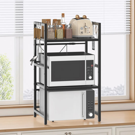 Extendable 3‑Tier Microwave Rack